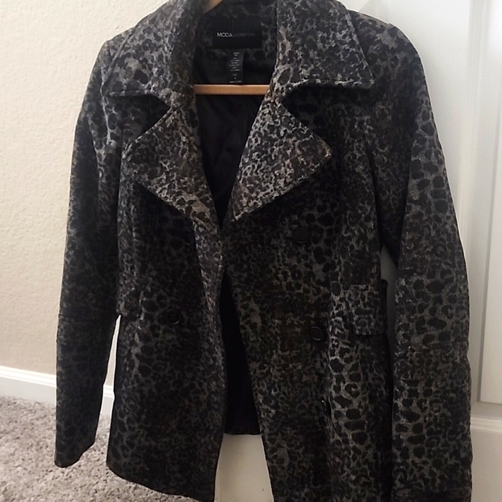 Moda International Olive Green & Black Leopard Print Blazer Sz 6